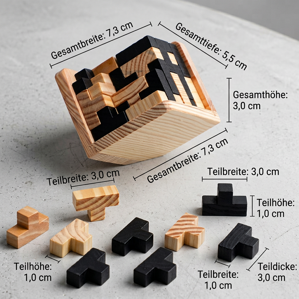 Handgefertigter 3D-Puzzlewürfel aus Holz – Logik- und Lernspielzeug für Kinder
