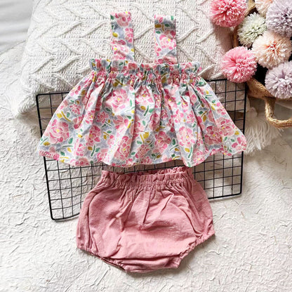 Sommerliches 2-teiliges Baby-Mädchen Set – Kariertes Trägerkleid mit passendem Höschen