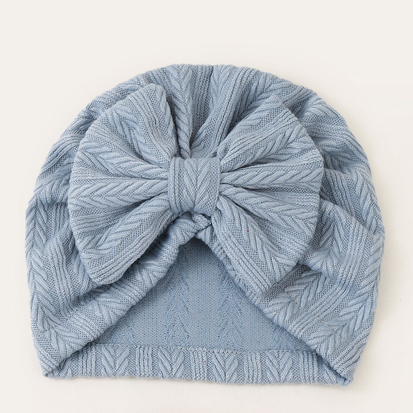 Geraffter Baby-Turban mit Schleife – Weiche Strickmütze für Neugeborene