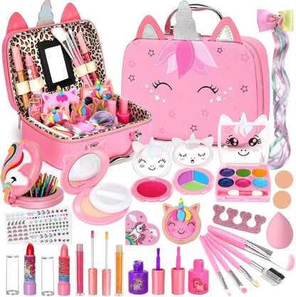 Umweltfreundliches & leicht abwaschbares Prinzessinnen-Make-up-Set für Kinder mit Kosmetiktasche