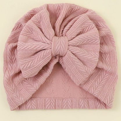 Geraffter Baby-Turban mit Schleife – Weiche Strickmütze für Neugeborene