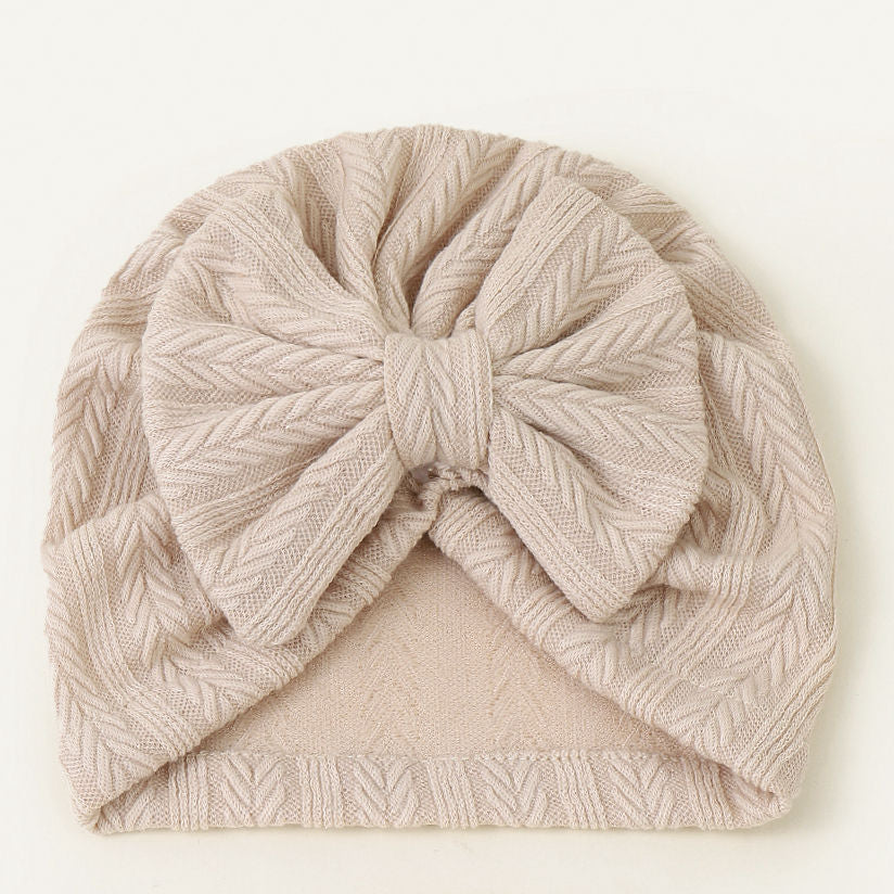 Geraffter Baby-Turban mit Schleife – Weiche Strickmütze für Neugeborene