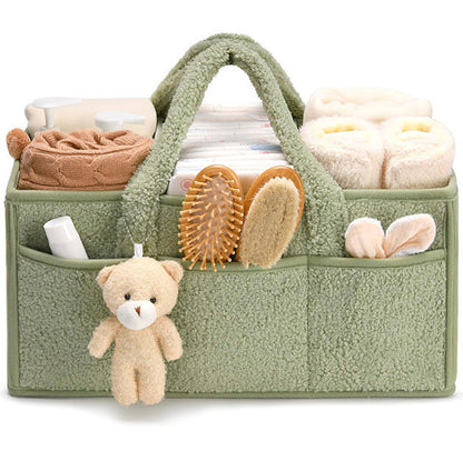 Plüschige Sherpa-Windel-Aufbewahrungsbox – Organizer-Korb fürs Kinderzimmer & den Wickeltisch