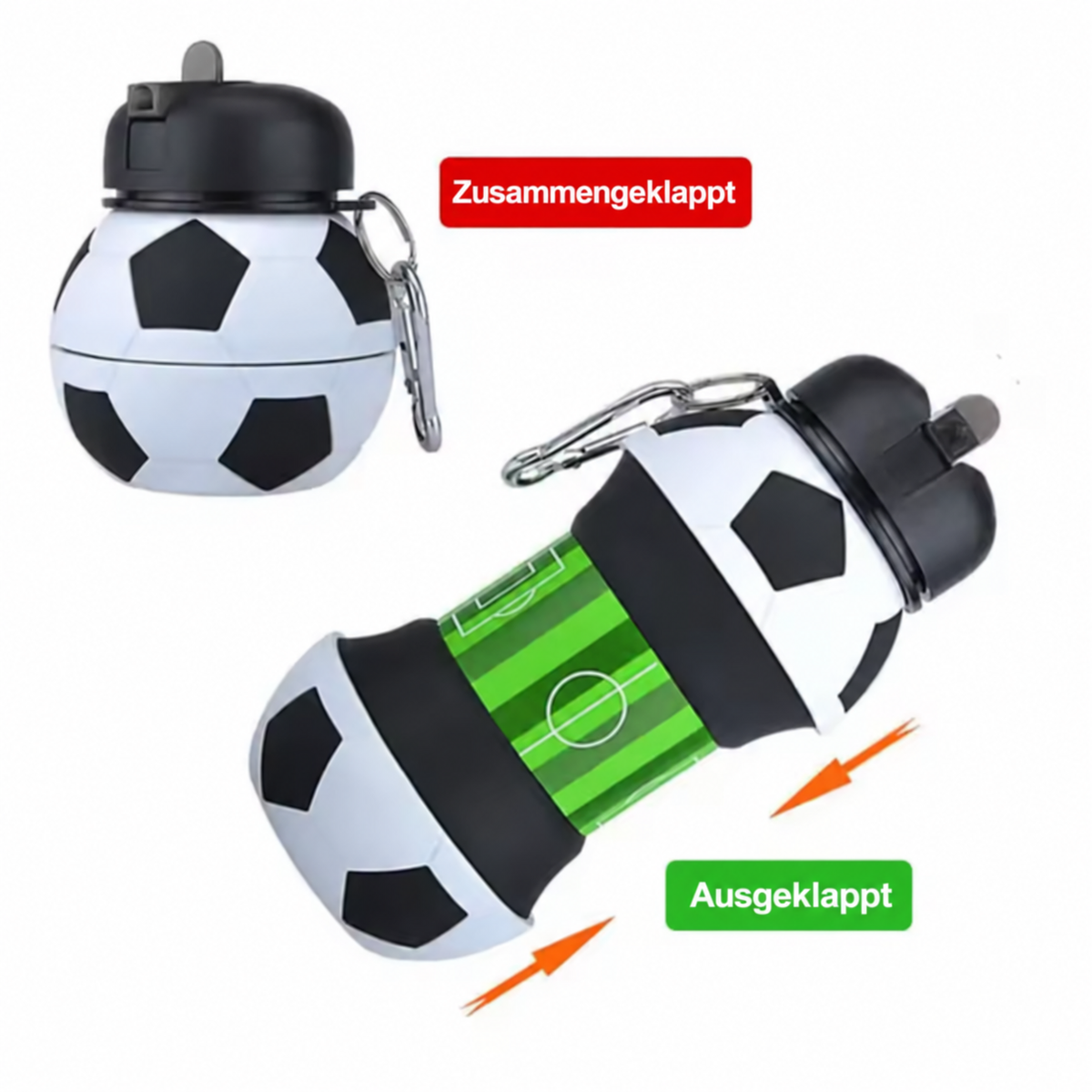 Faltbare und strapazierfähige Fußball-Trinkflasche aus Silikon