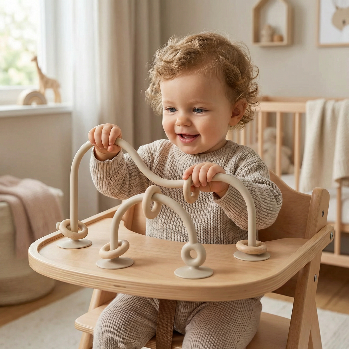 Silikon Motorik-Spielzeug für Babys – Saugnapf Lernspiel für Tisch & Hochstuhl
