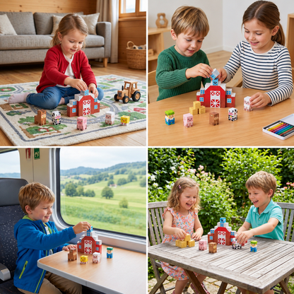 Magnetisches Bauernhof-Baustein-Reisespielset mit Tieren & Scheune