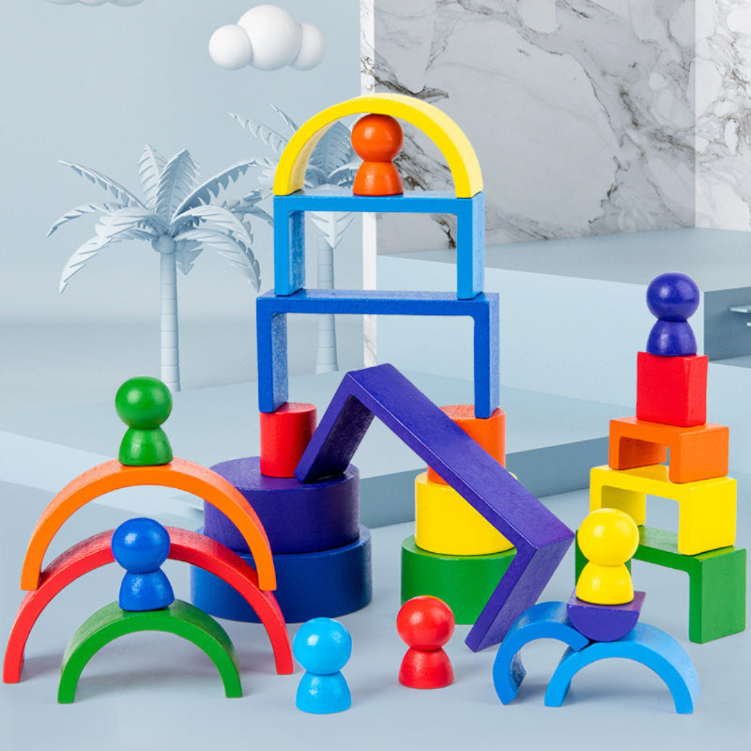 Montessori-Bunte Holzbausteine