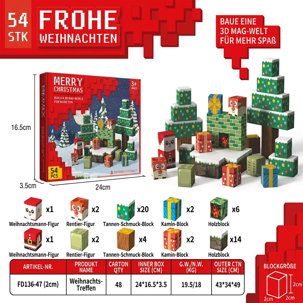 54-teiliges Weihnachts-Magnetbausteinset – Festliches MINT-Konstruktionsspielzeug
