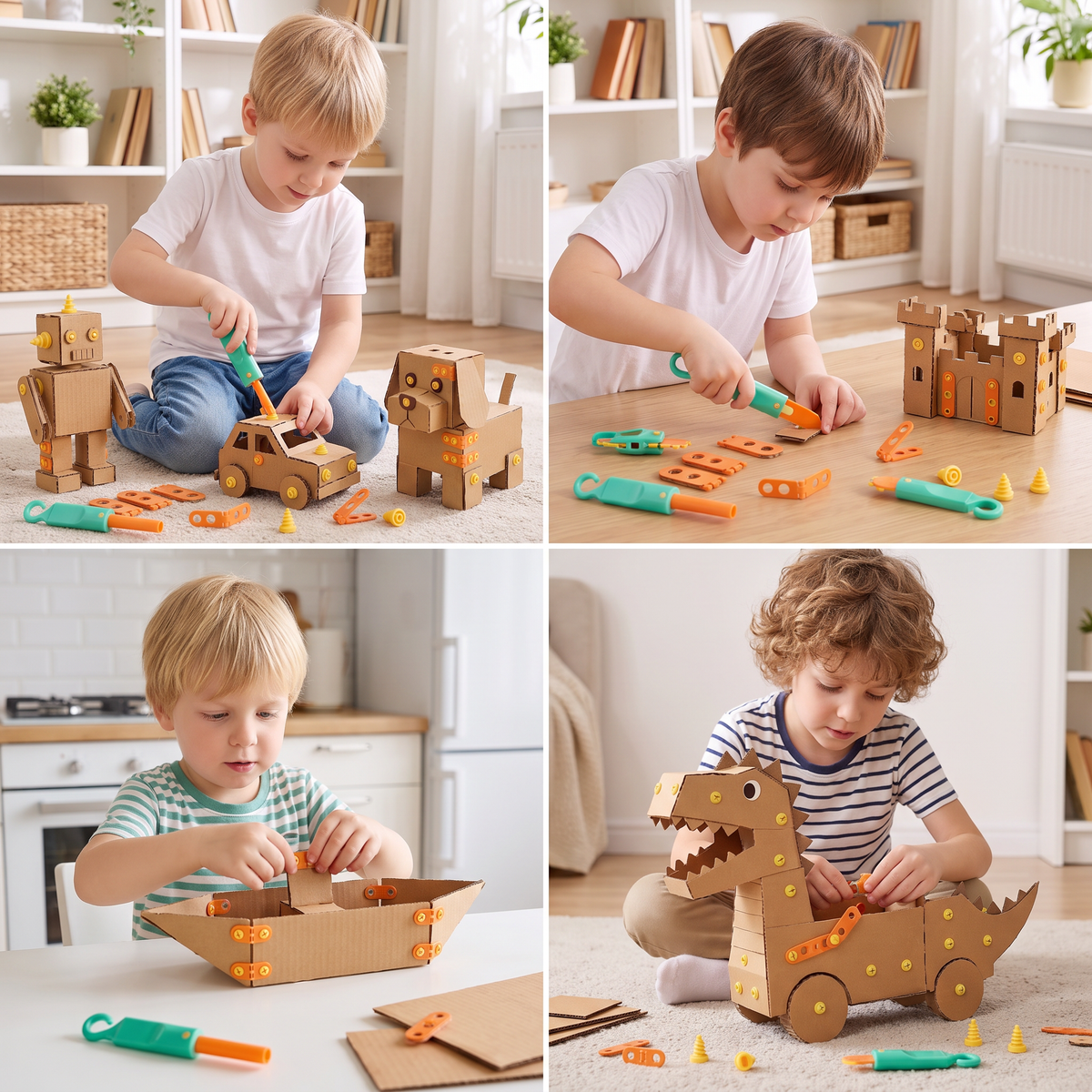 Sicheres 100-teiliges MINT-Konstruktionsset aus Pappe mit Werkzeugset für Kinder