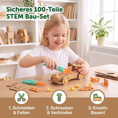 Sicheres 100-teiliges MINT-Konstruktionsset aus Pappe mit Werkzeugset für Kinder
