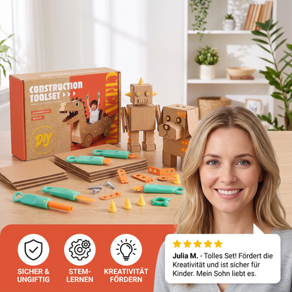 Sicheres 100-teiliges MINT-Konstruktionsset aus Pappe mit Werkzeugset für Kinder