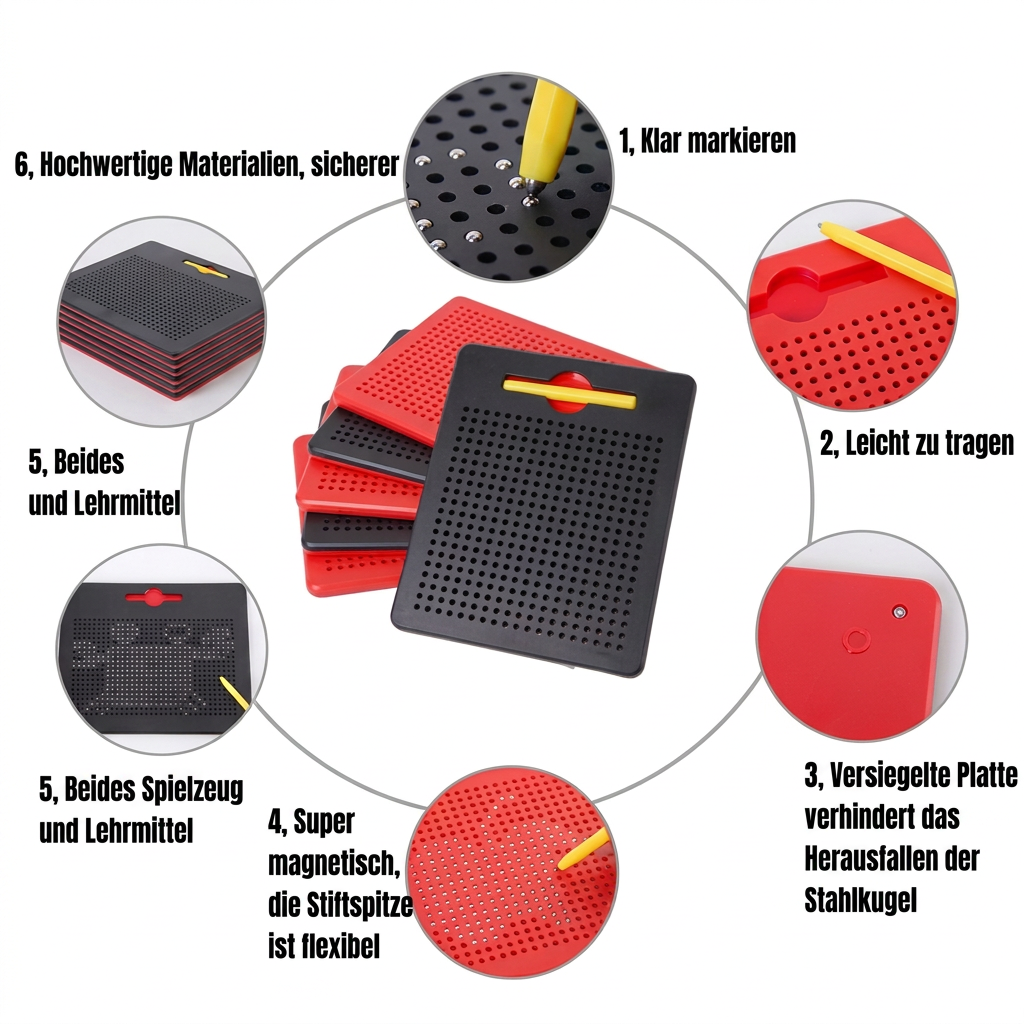2-in-1 Magnetische Schreib- & Zeichentafel mit aufsteckbaren Formen für Kinder