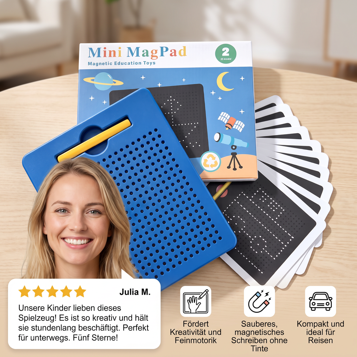 2-in-1 Magnetische Schreib- & Zeichentafel mit aufsteckbaren Formen für Kinder