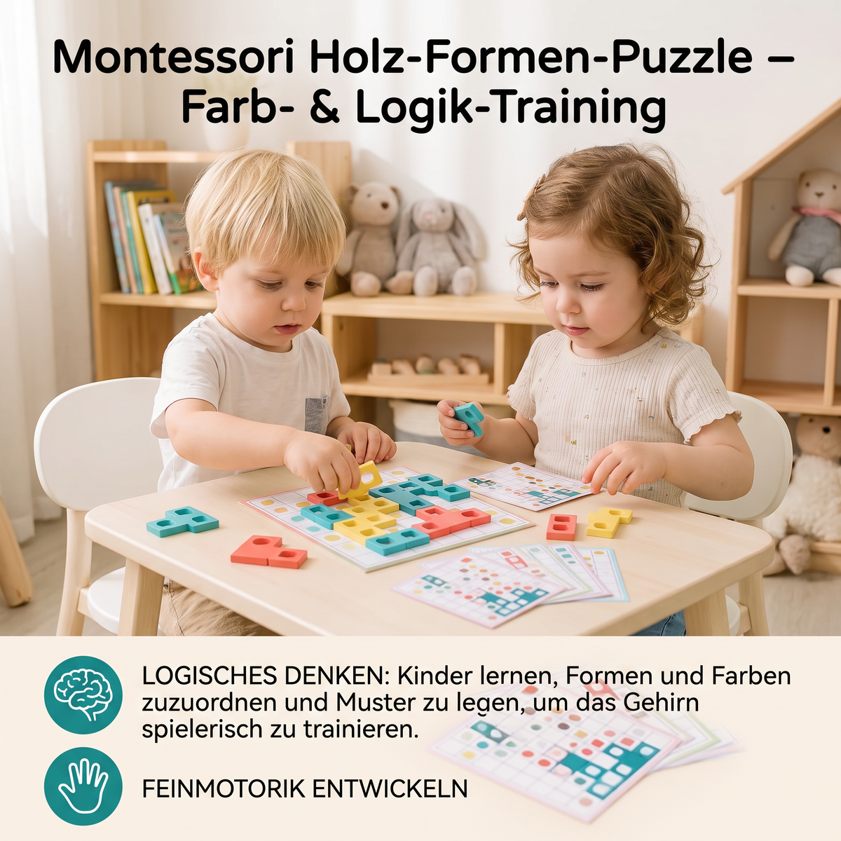 Montessori Holz-Formenpuzzle – Farben- & Logik-Denkspiel für Kinder