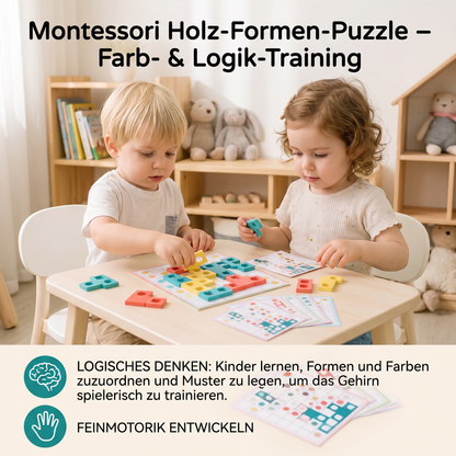 Montessori Holz-Formenpuzzle – Farben- & Logik-Denkspiel für Kinder