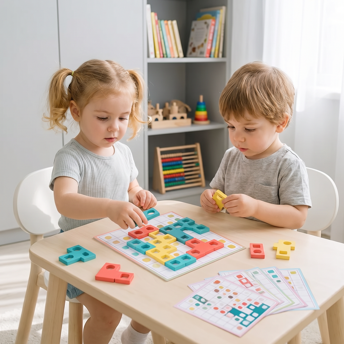 Montessori Holz-Formenpuzzle – Farben- & Logik-Denkspiel für Kinder