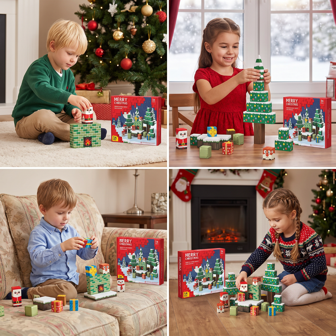 54-teiliges Weihnachts-Magnetbausteinset – Festliches MINT-Konstruktionsspielzeug