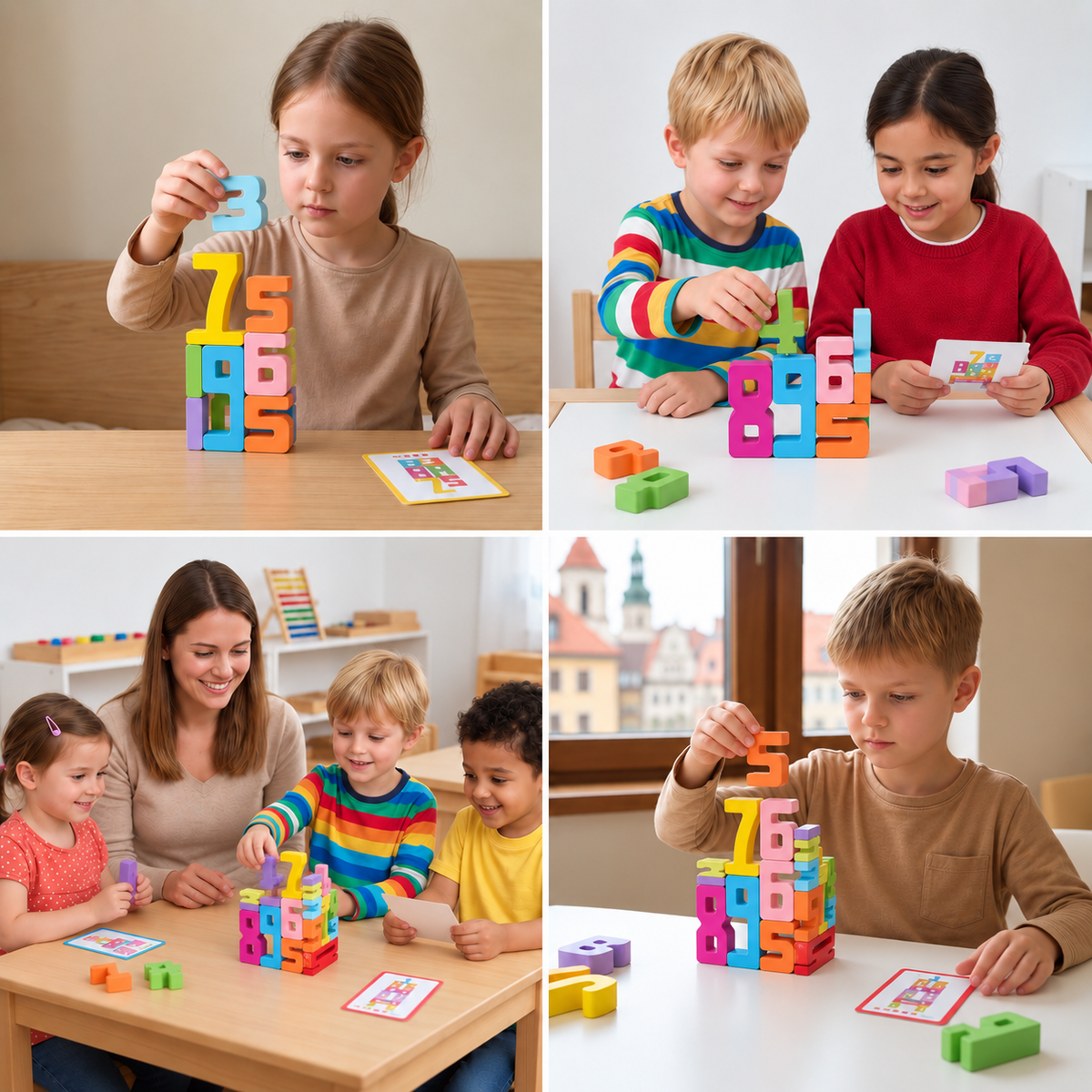 Pädagogisches Lernspiel mit Mathematik- und Zahlenbausteinen