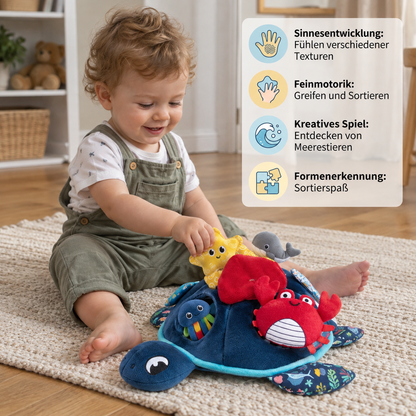 Montessori Schildkröten Entdecker-Spielzeug – Weiches Sensorik-Stoffspiel für Babys