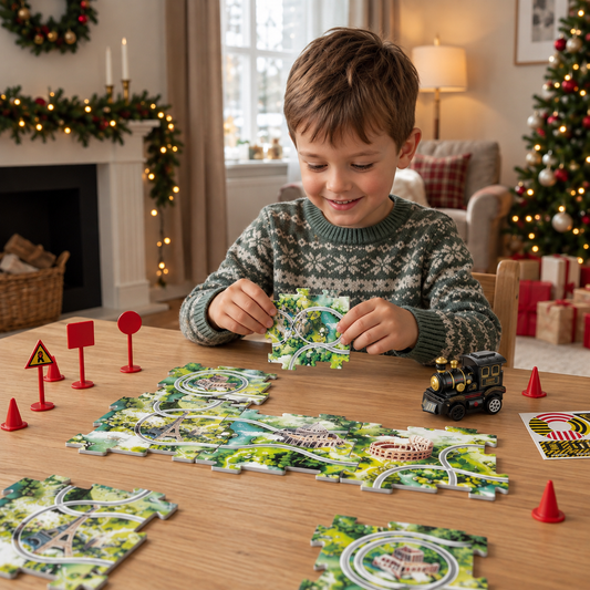 Weihnachts-Puzzle-Eisenbahn – 4-teiliges Set