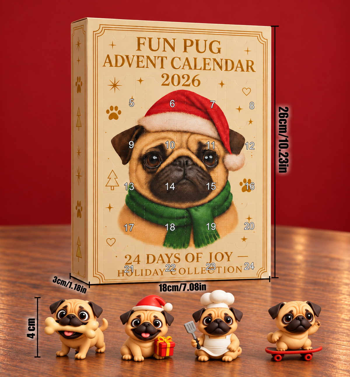 24-Tage Mops-Adventskalender mit Überraschungsfiguren