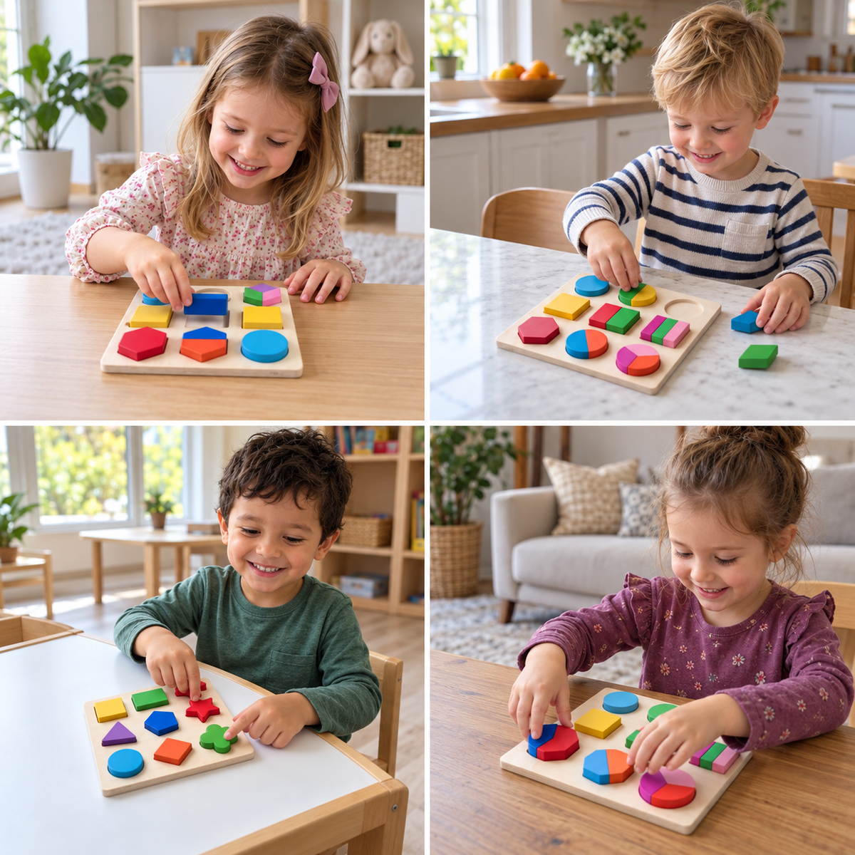 Einfaches Montessori-Holzpuzzle mit Formen und Farben für Kleinkinder