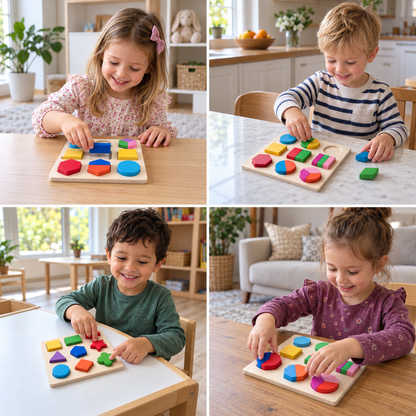 Einfaches Montessori-Holzpuzzle mit Formen und Farben für Kleinkinder
