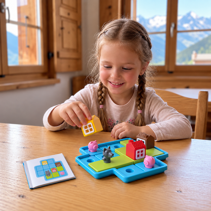 Montessori-Puzzle- und Geschicklichkeitsspiel „Die drei kleinen Schweinchen und der Wolf“
