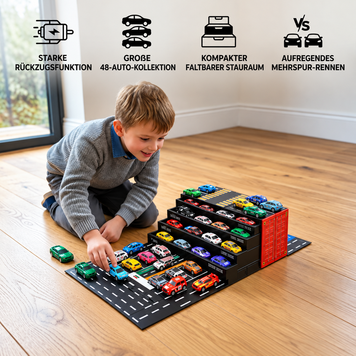 48-teiliges Mini-Druckguss-Rückziehauto-Set mit Aufbewahrungsbox