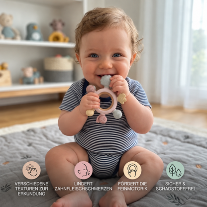 Beißspielzeug für Babys aus Holz und Silikon