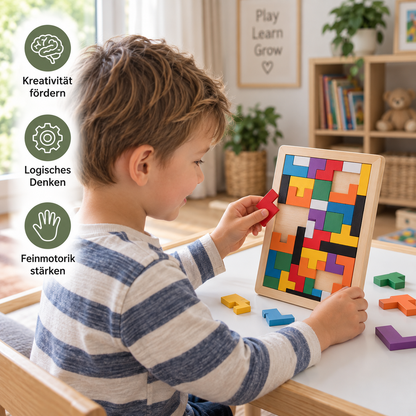 Pädagogisches Holz-Tangram-Puzzle – Buntes Montessori-Lernspielzeug für Kinder
