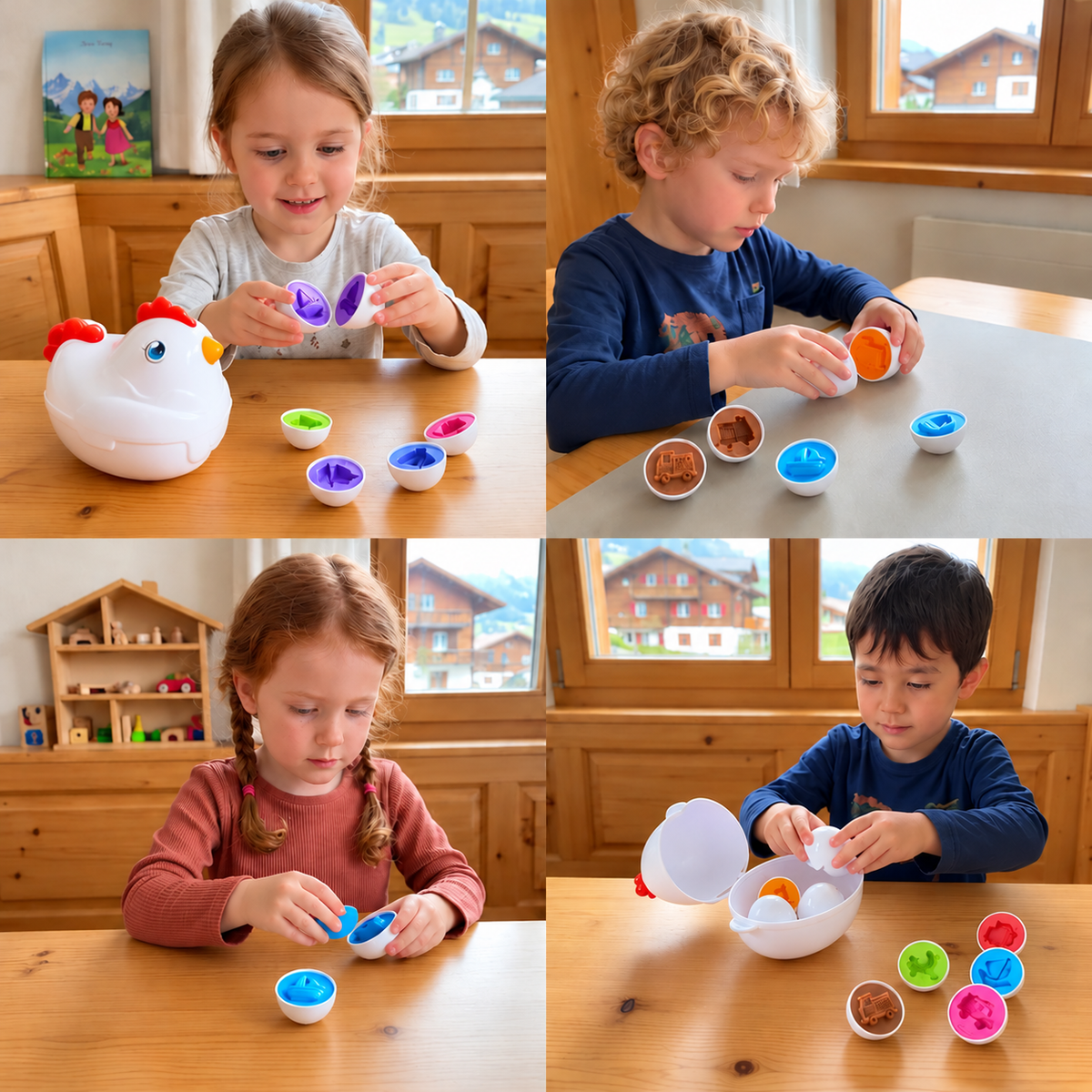Montessori-Spielzeug mit Formen und Farben – Huhn