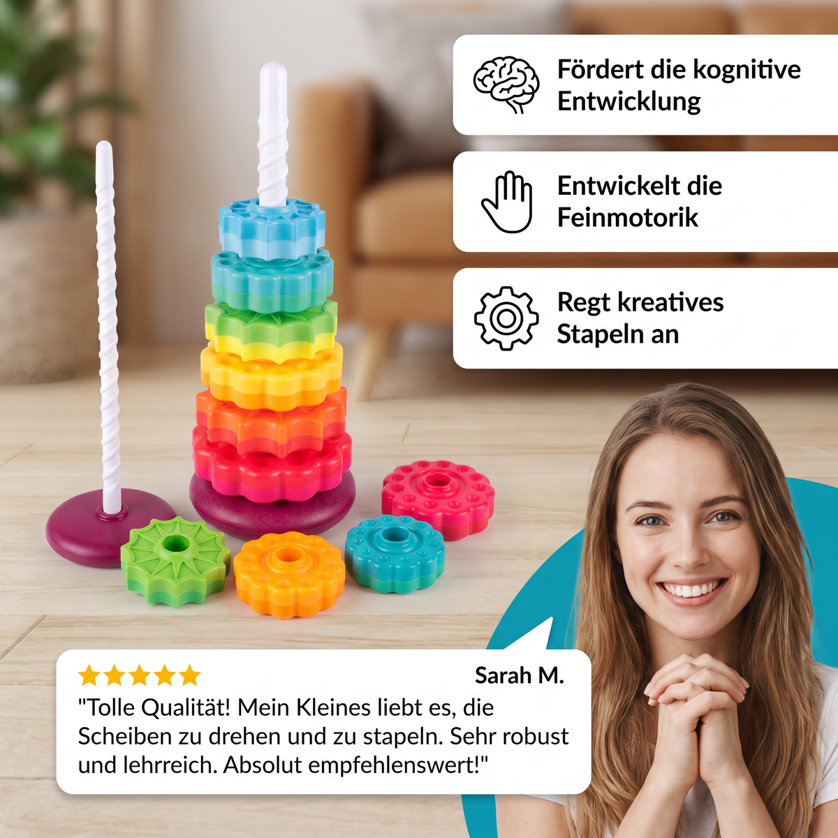 Bunter Drehturm – Spielerisch stapeln und lernen
