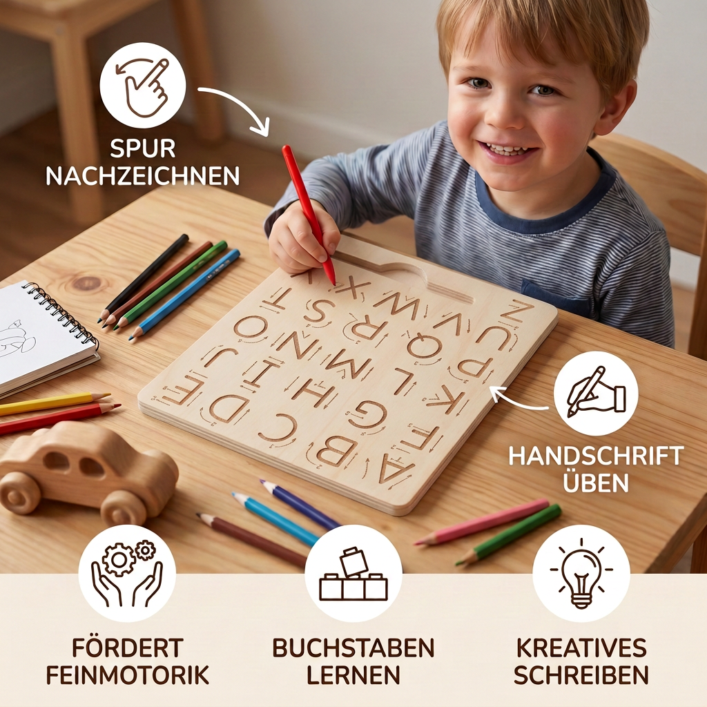 Holzbrett mit Alphabet