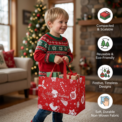Wiederverwendbare Weihnachts-Geschenktaschen mit Griffen – Verschiedene festliche Designs