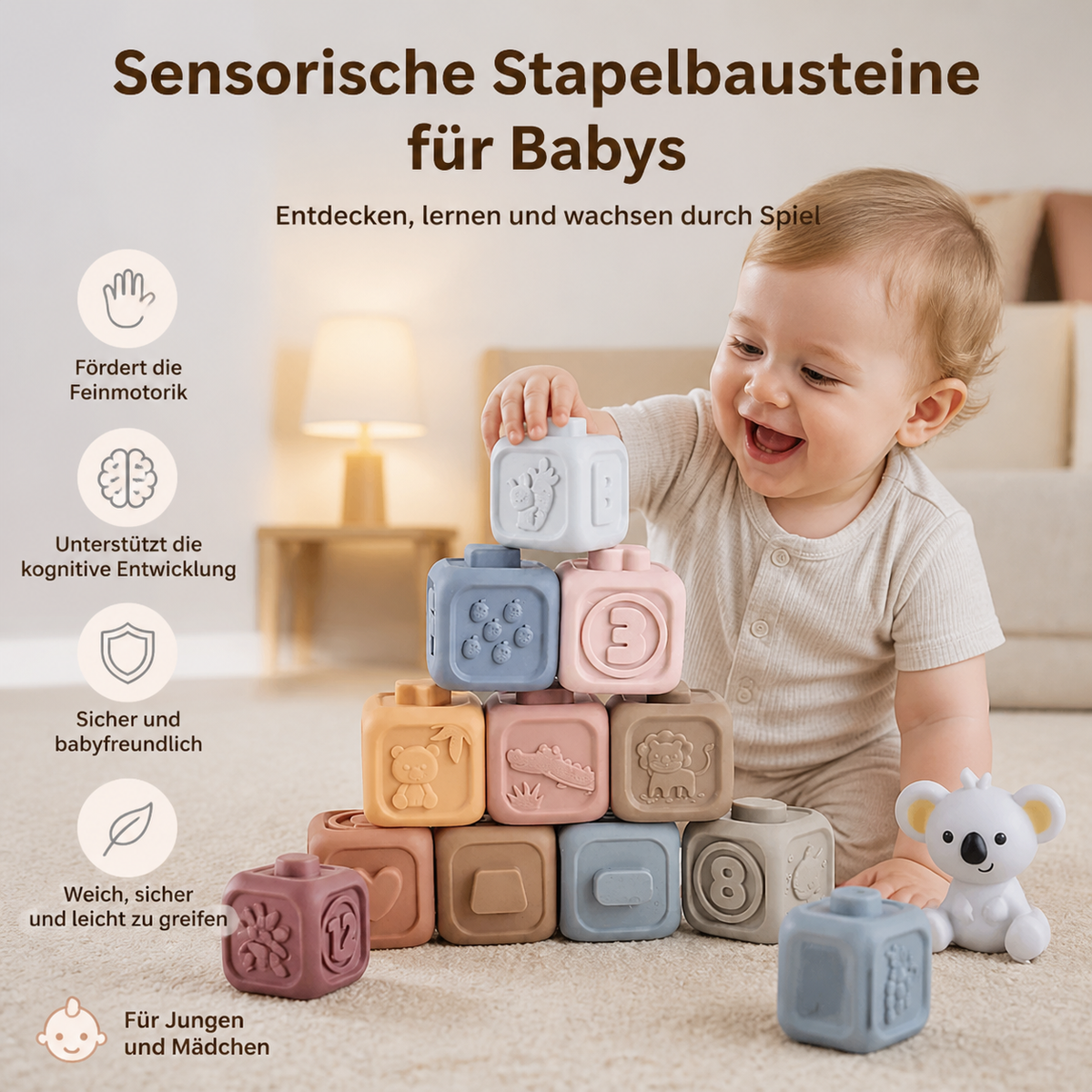 Sensorische Stapelbausteine für Babys