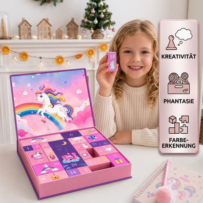 24-Tage-Einhorn-Adventskalender mit Haaraccessoires, Stickern & Überraschungsgeschenken