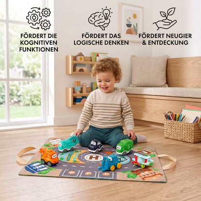 Spielzeug-LKW- & Auto-Set für Kleinkinder mit Spielmatten-Aufbewahrungstasche