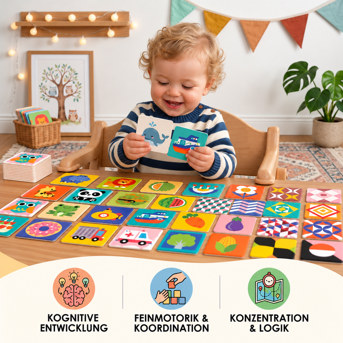 Montessori Lernkarten für Babys – Visuelle Stimulation, Farberkennung & Sortierset