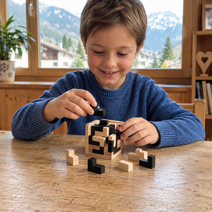 Handgefertigter 3D-Puzzlewürfel aus Holz – Logik- und Lernspielzeug für Kinder