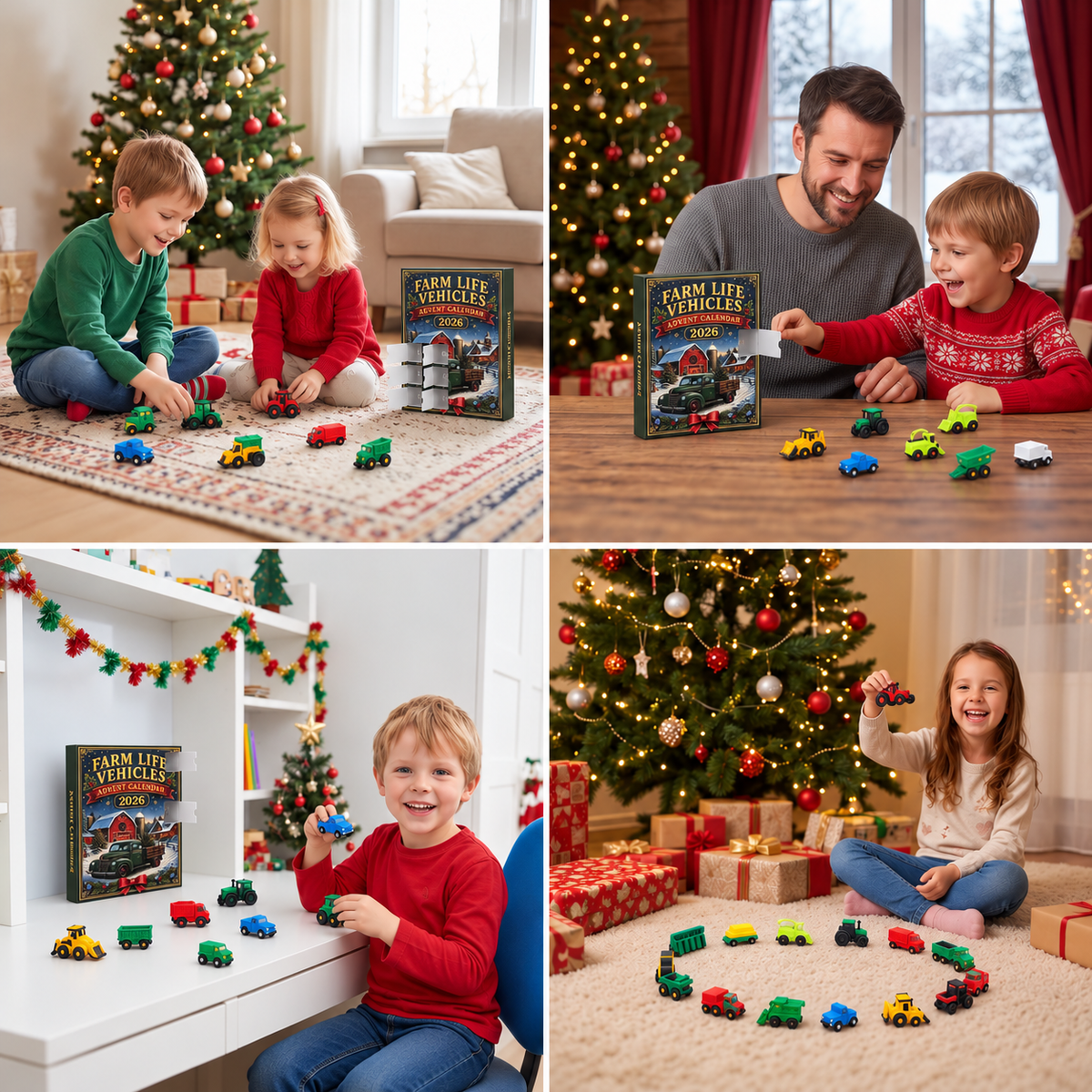 24-Tage-Weihnachts-Adventskalender mit Bauernhoffahrzeugen