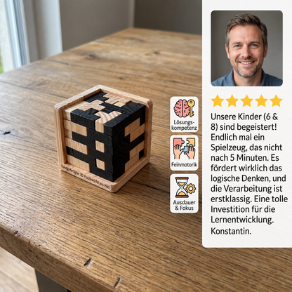 Handgefertigter 3D-Puzzlewürfel aus Holz – Logik- und Lernspielzeug für Kinder