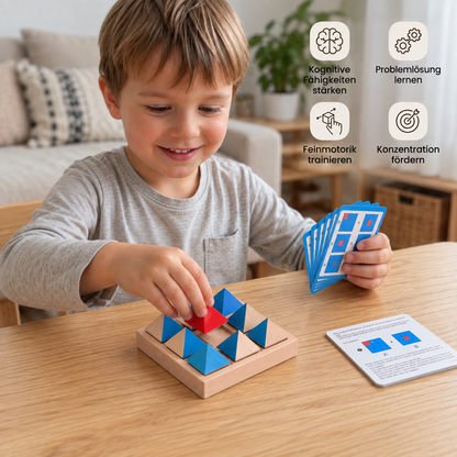 Holzpuzzle mit geometrischen Mustern – Spiel zur Förderung von Logik und räumlichem Denken