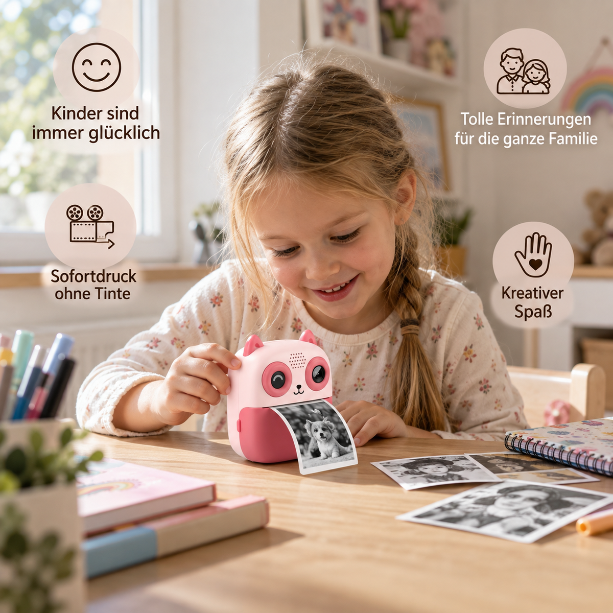 Kinder Sofortbildkamera – Mini Digitalkamera mit HD-Foto & integriertem Drucker