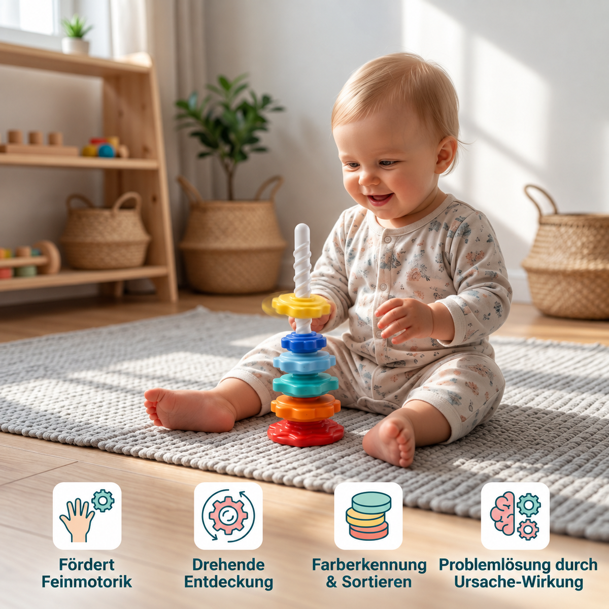 Regenbogen-Kreisel- und Farbenturm-Spielzeug