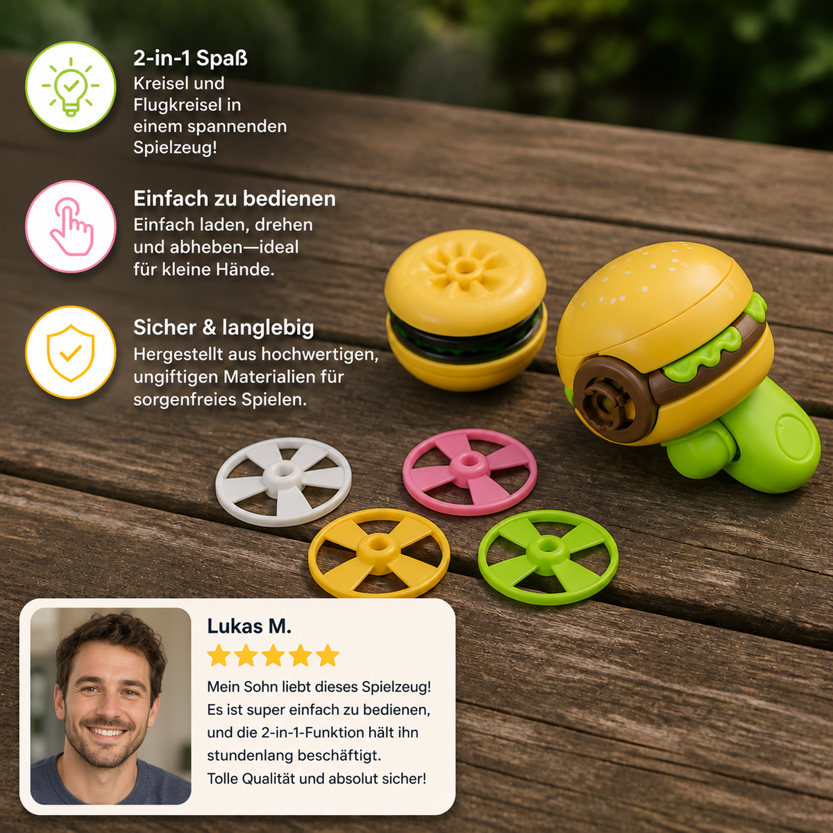 2-in-1 Kreisel & fliegender Spinner mit Starter für Kinder