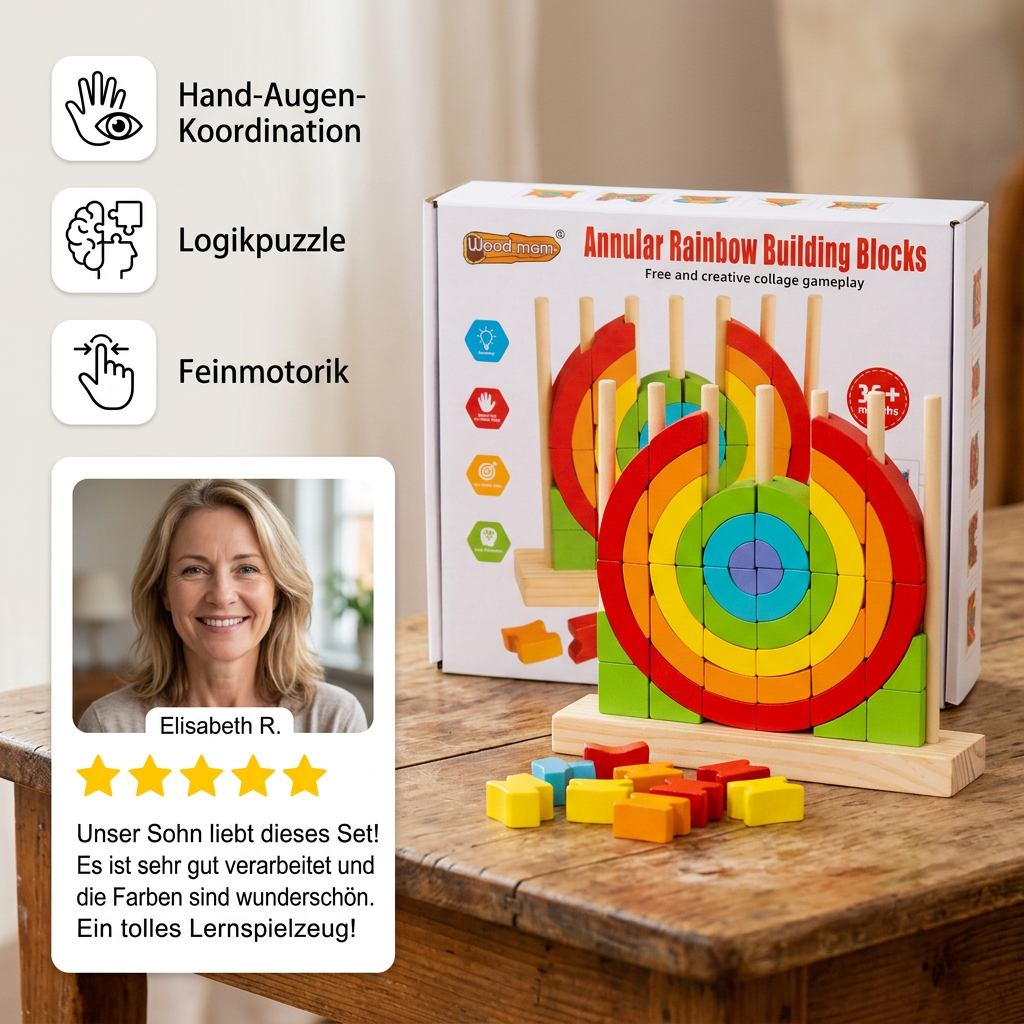 Montessori Holz-Regenbogen Stapel- & Zuordnungspuzzle