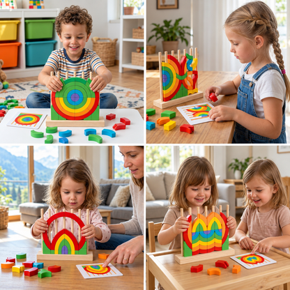 Montessori Holz-Regenbogen Stapel- & Zuordnungspuzzle