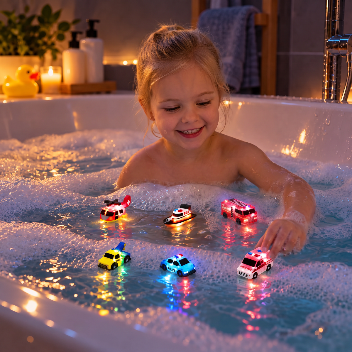 6er-Pack farbwechselnde Einsatzfahrzeug-Badespielzeuge für Babys & Kleinkinder