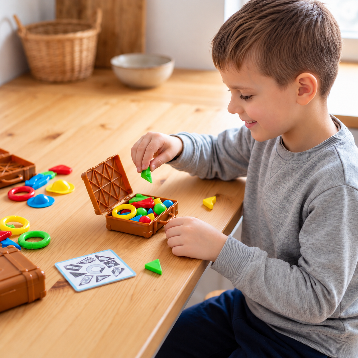 Montessori Farb- & Formensortier-Koffer – Kofferpacken-Geschicklichkeitsspiel für die Familie